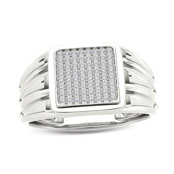 Men's 1/5 CT. T.w. Multi-Diamond Square Signet Ring in 14K White Gold Product Image