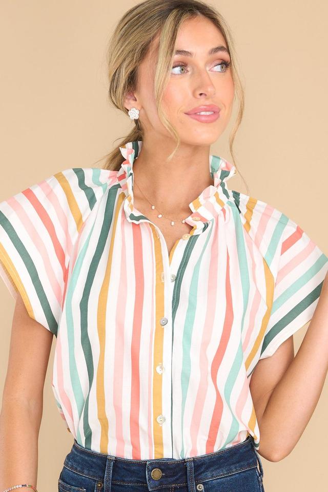 Aura Sailing Away Spiced Coral Multi Stripe Top Product Image