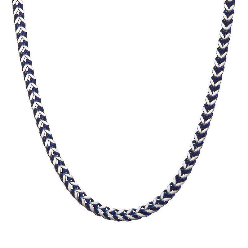 Mens Blue Stainless Steel Herringbone Chain Necklace Two Tone Product Image