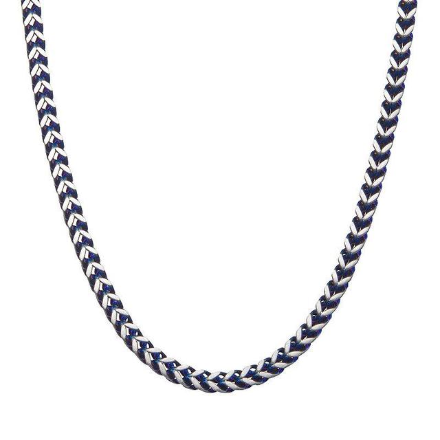 Mens Blue Stainless Steel Herringbone Chain Necklace Product Image