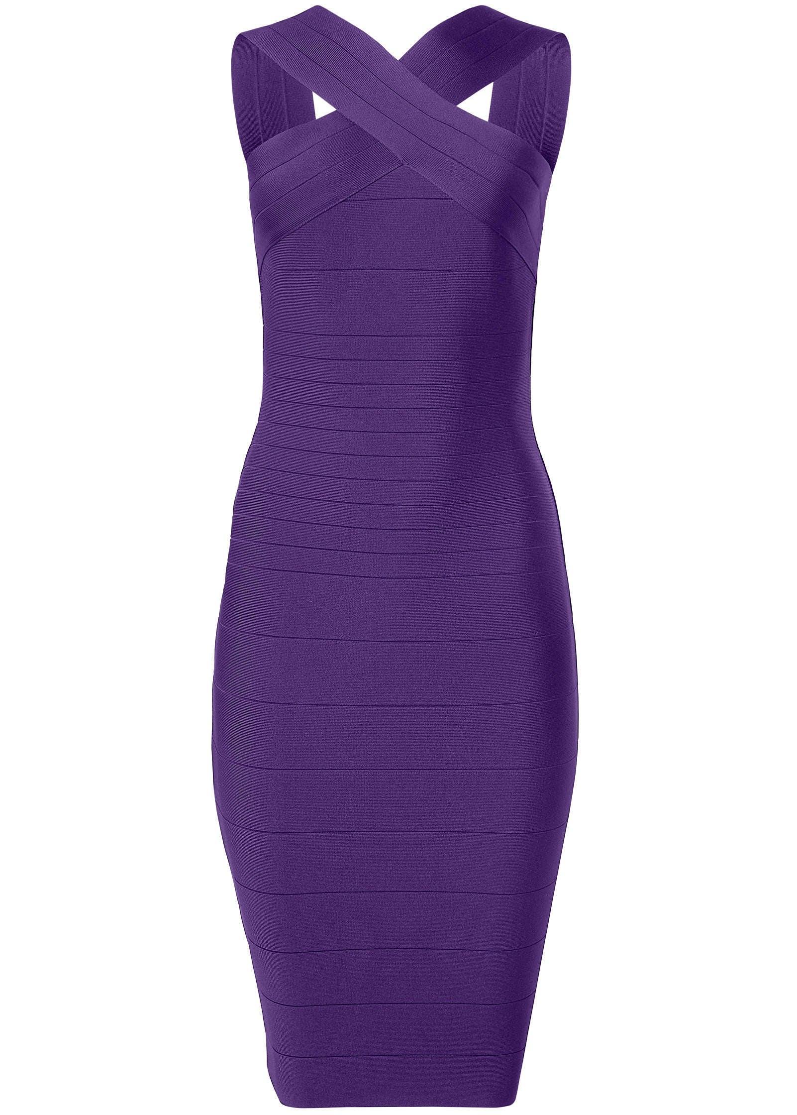 Cross-Neck Bandage Dress - Purple Product Image