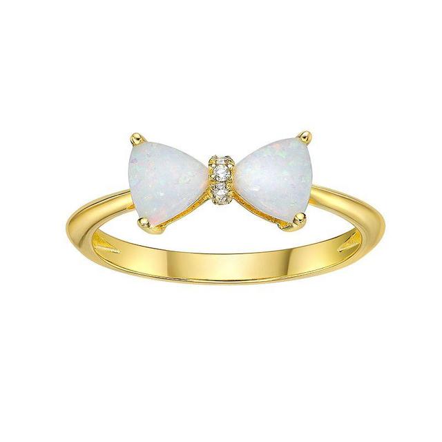 Gemminded 18k Gold Over Silver Lab-Created Opal & Diamond Accent Ring, Womens, Gold Tone Product Image