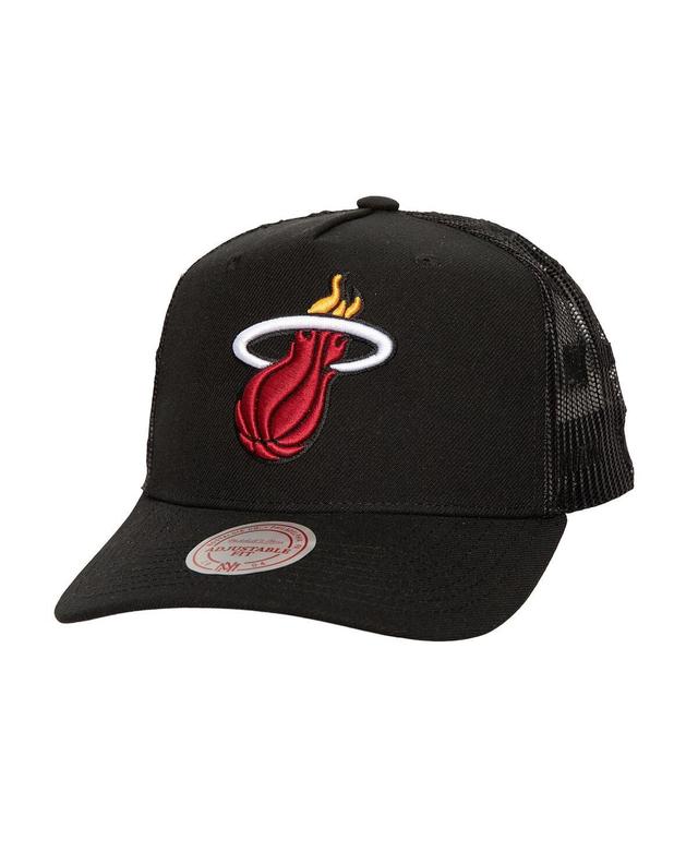 Mitchell & Ness Mens Black Miami Heat Monogram All-Over Logo Mesh Trucker Adjustable Hat Product Image