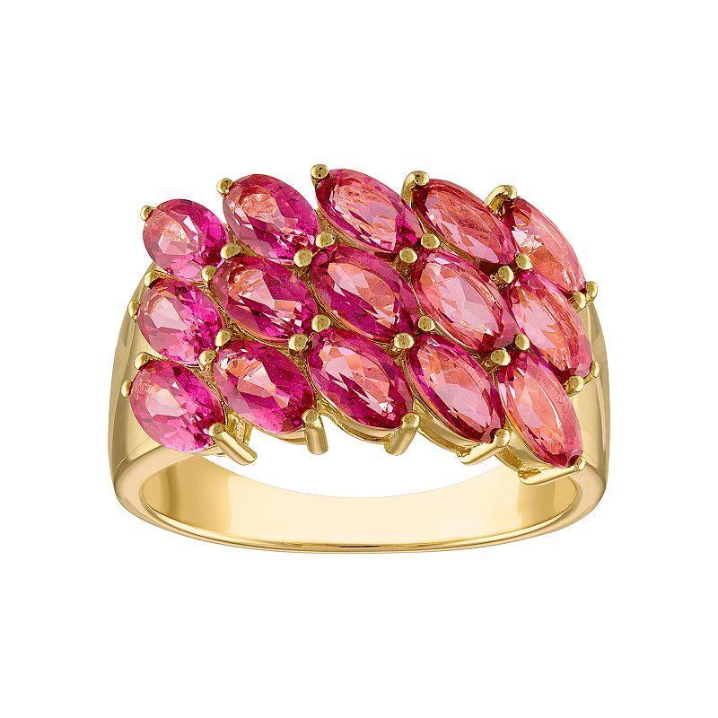 Tiara 14k Gold Over Silver Marquise Pink Topaz Cluster Ring, Womens Gold Tone Product Image