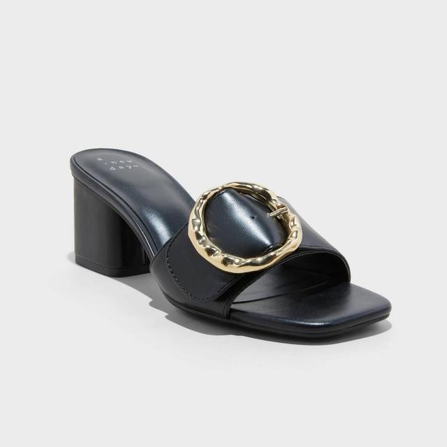 Womens Diana Buckle Mule Heels - A New Day Black 12 Product Image