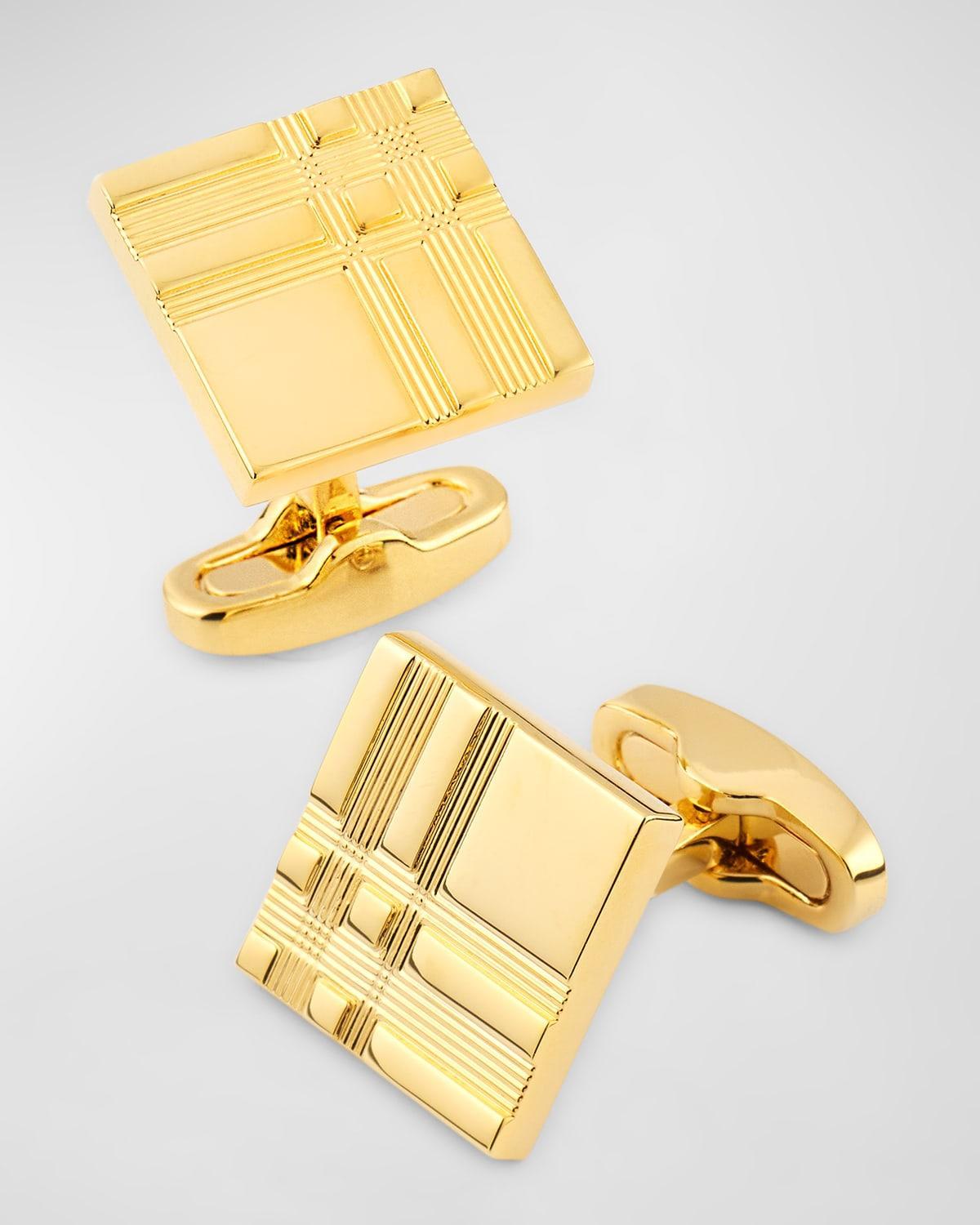 Men's Gold-Tone Plaid Etched Square Cufflinks Product Image