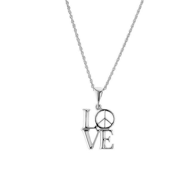 Athra NJ Inc Sterling Silver Peace Sign Love Pendant Necklace, Womens Product Image