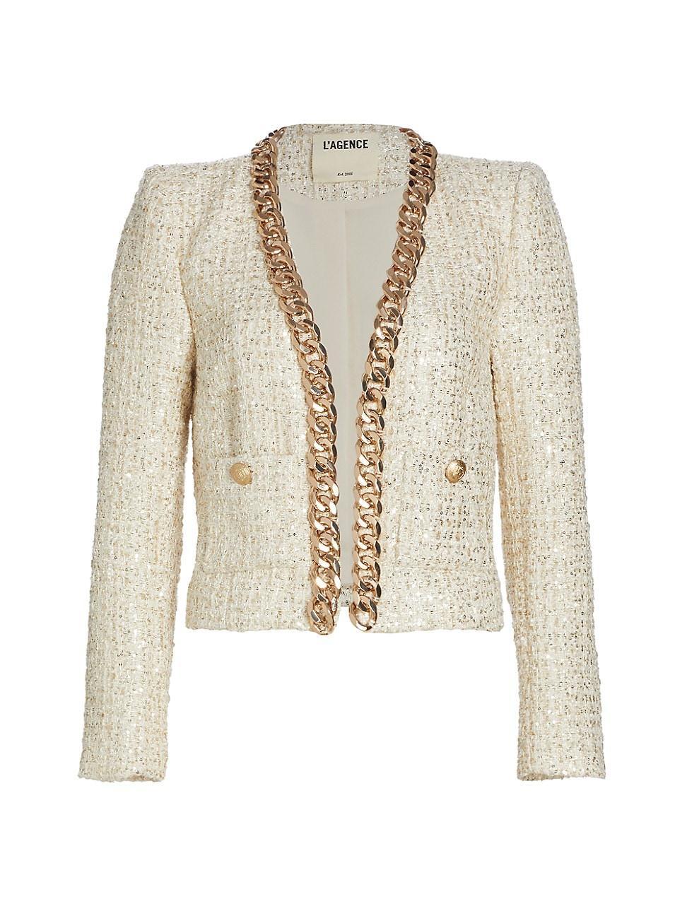 Womens Greta Chain-Embellished Tweed Jacket Product Image