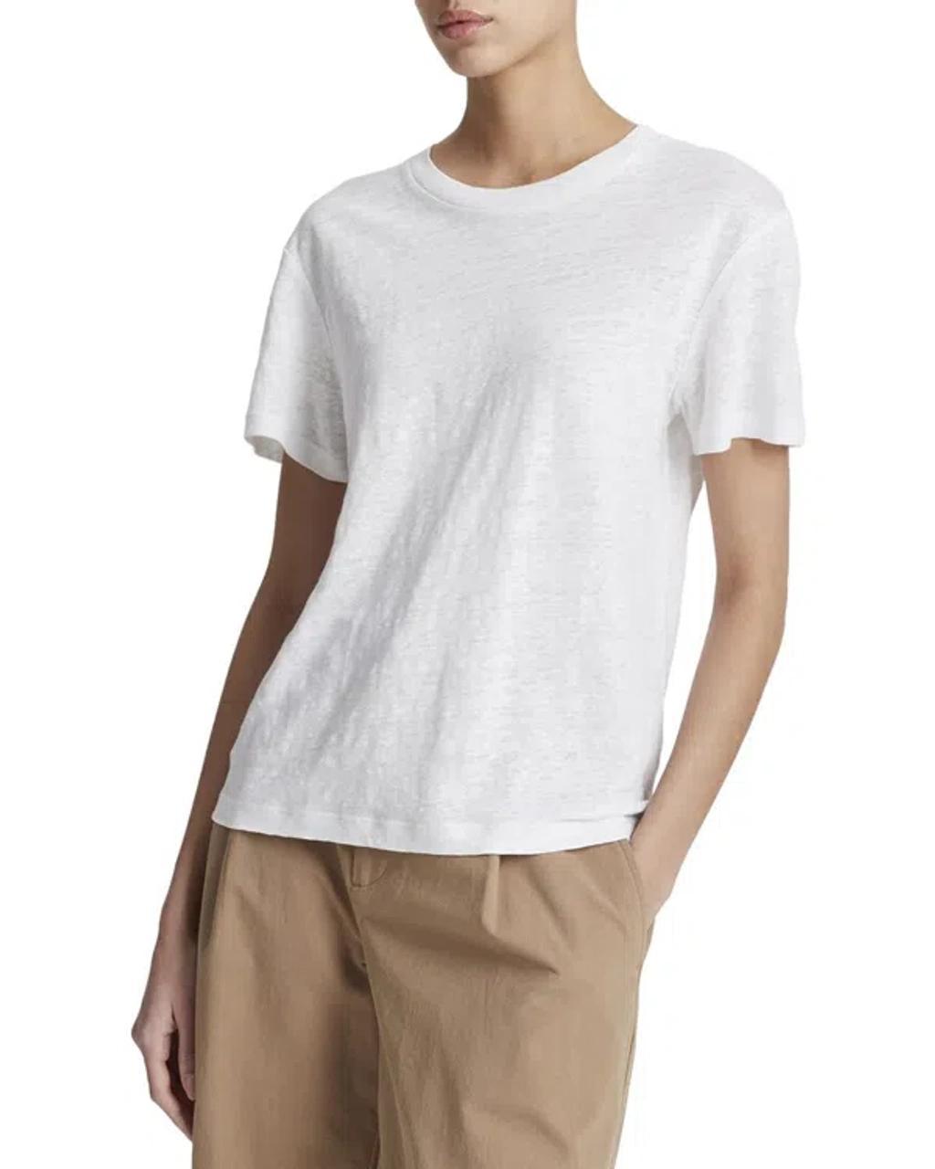 VINCE Drop Shoulder Linen Top In White product image