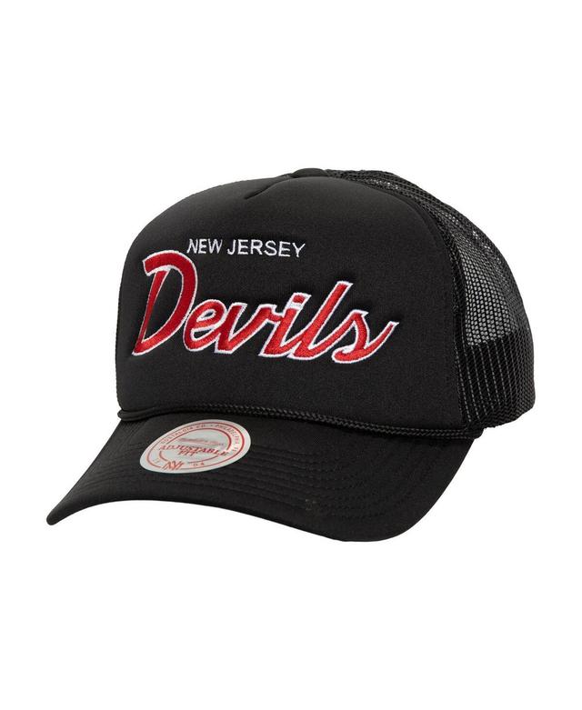 Mens Mitchell & Ness Black New Jersey Devils Script Side Patch Trucker Adjustable Hat Product Image