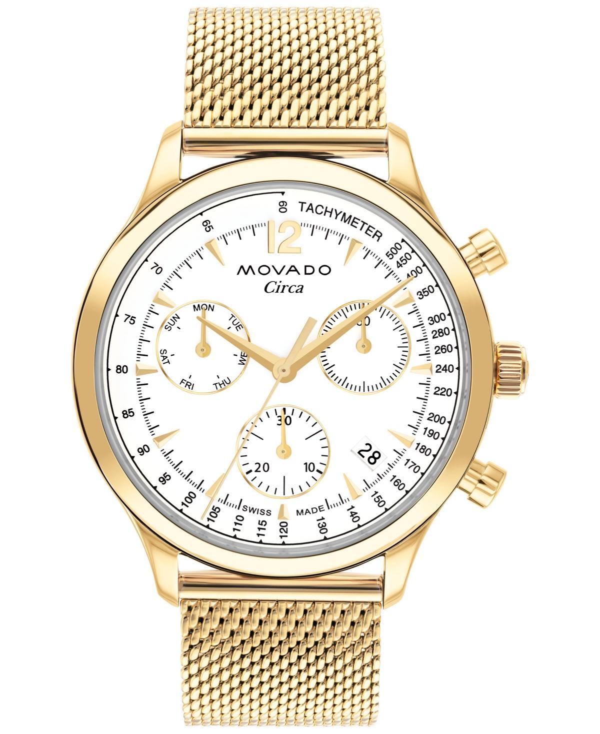 Movado Mens Swiss Chronograph Heritage Series Circa Gold Ion Plated Steel Mesh Bracelet Watch 43mm - Gold Product Image