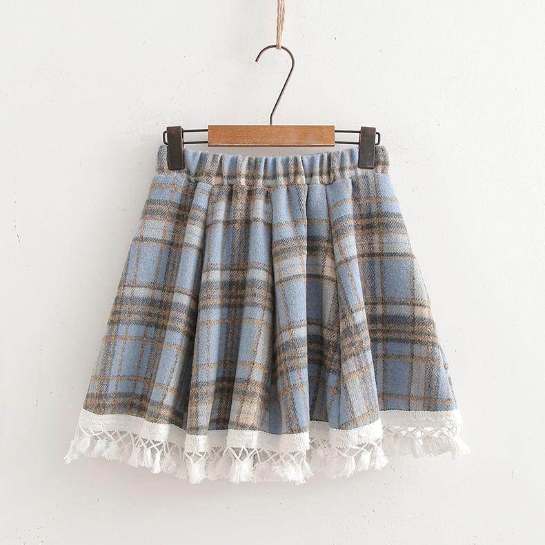 High Waist Plaid Mini A-Line Skirt Product Image