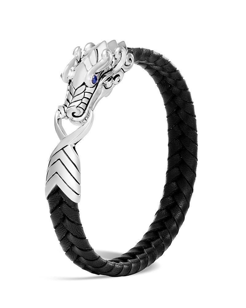 John Hardy Mens Sterling Silver Legends Naga Bracelet with Braided Black Leather and Sapphire Eyes Product Image