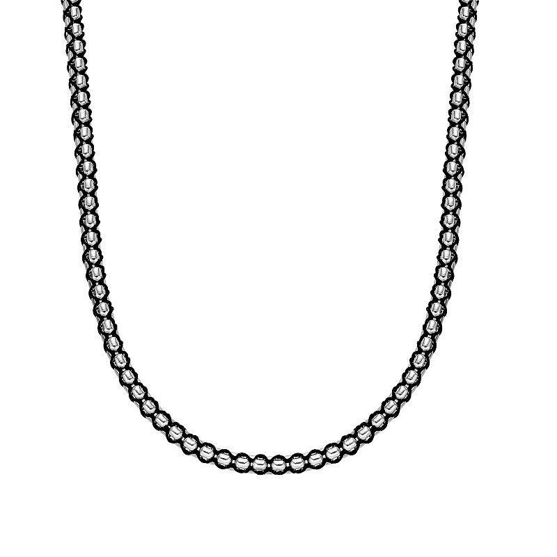 Mens LYNX Stainless Steel Black Cord Box Chain Necklace Product Image