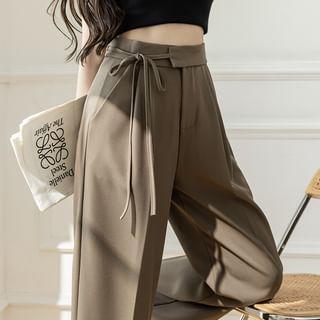 High-Waist Plain Self-Tie Wide-Leg Suit Pants Product Image