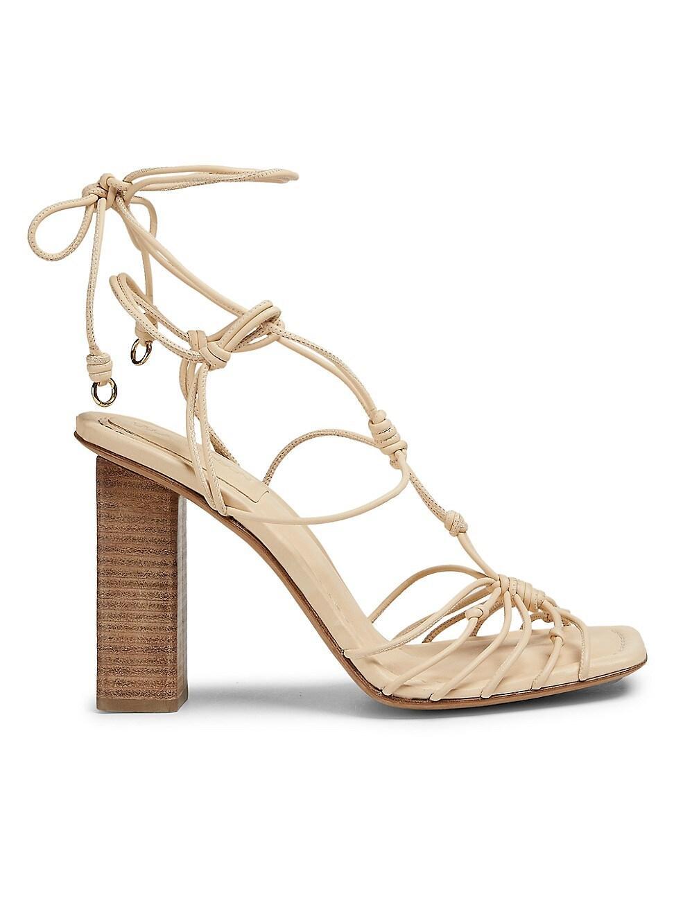 Womens 100MM Knotted Leather Ankle-Wrap Sandals Product Image