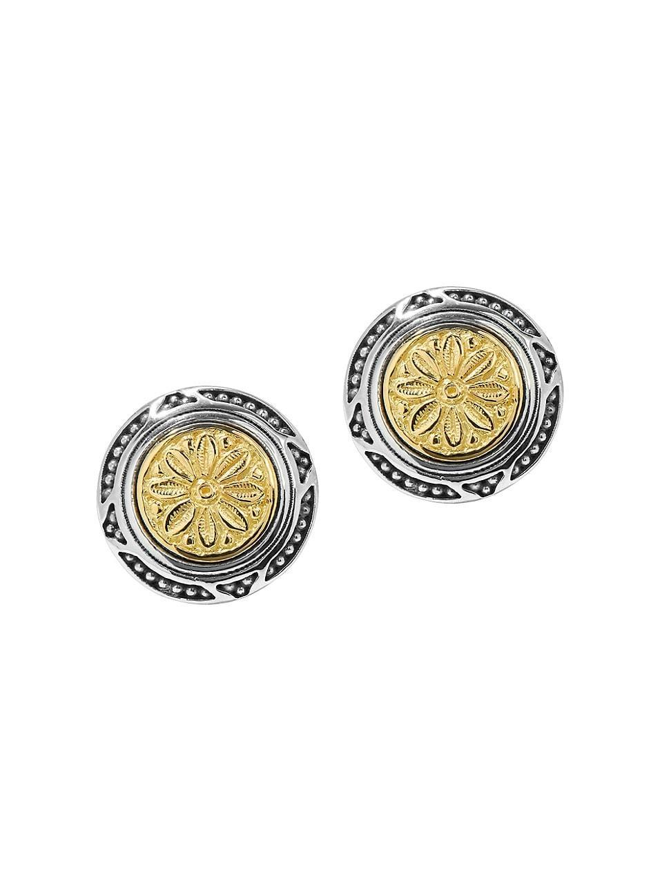 Womens Dome Sterling Silver & 18K Gold Stud Earrings Product Image