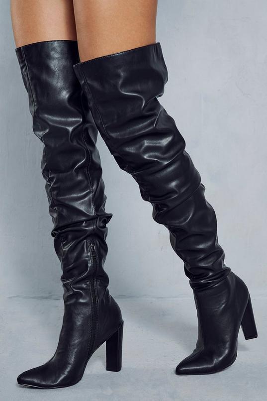 Leather Look Ruched Over The Knee Boots product image