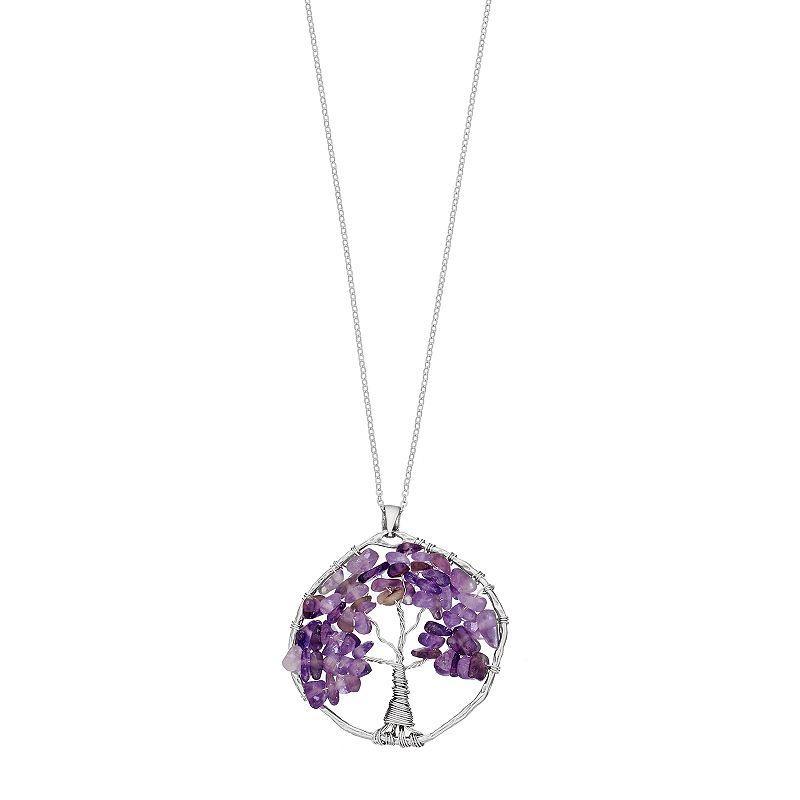 Sterling Silver Tourmaline Tree of Life Pendant, Womens Product Image