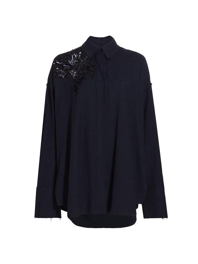 Womens Embellished Wool Button-Up Shirt Product Image