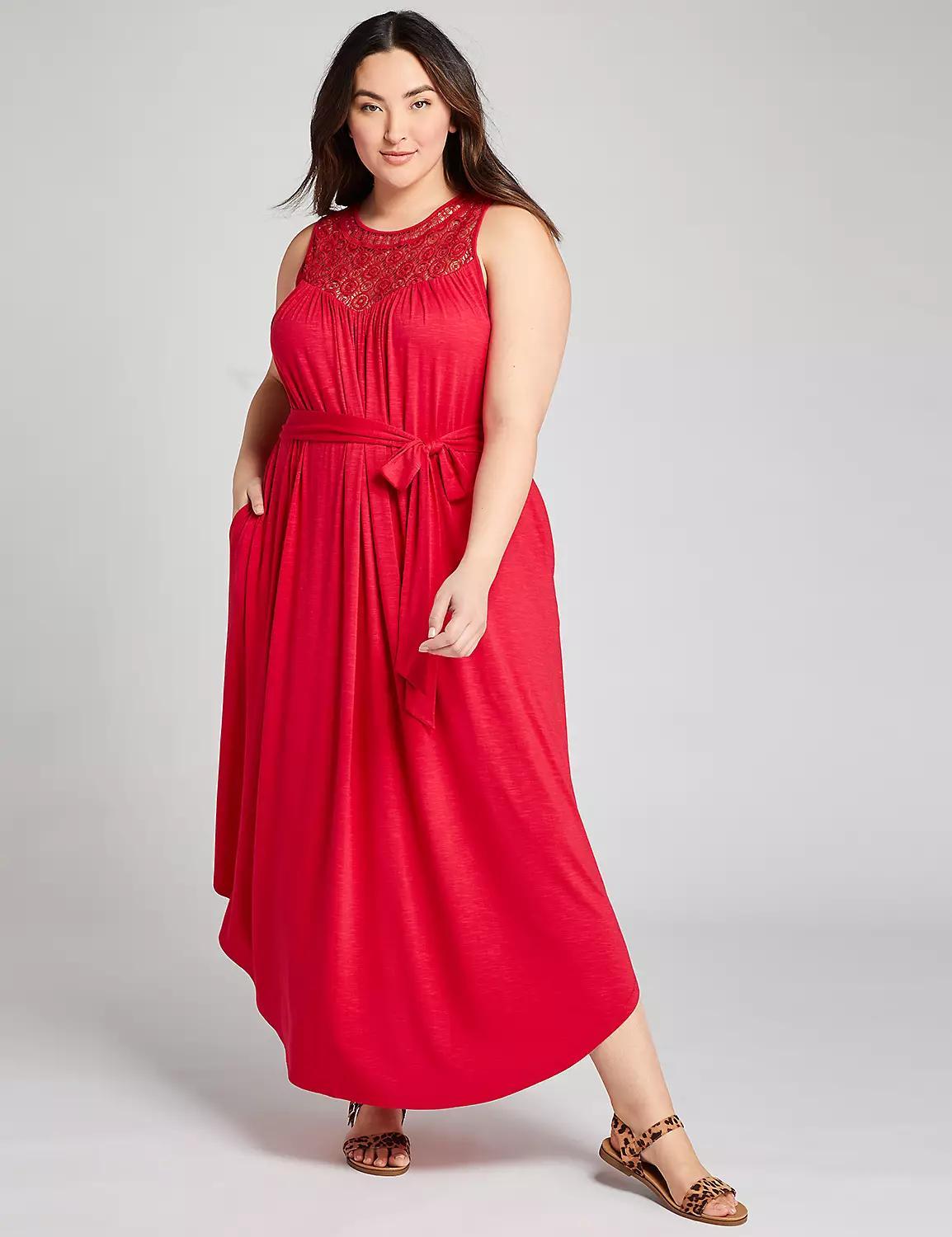 Crochet-Yoke Fit & Flare Maxi Dress product image