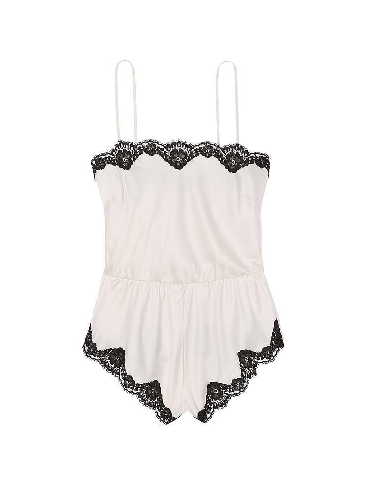 Satin Lace-Trim Romper Product Image