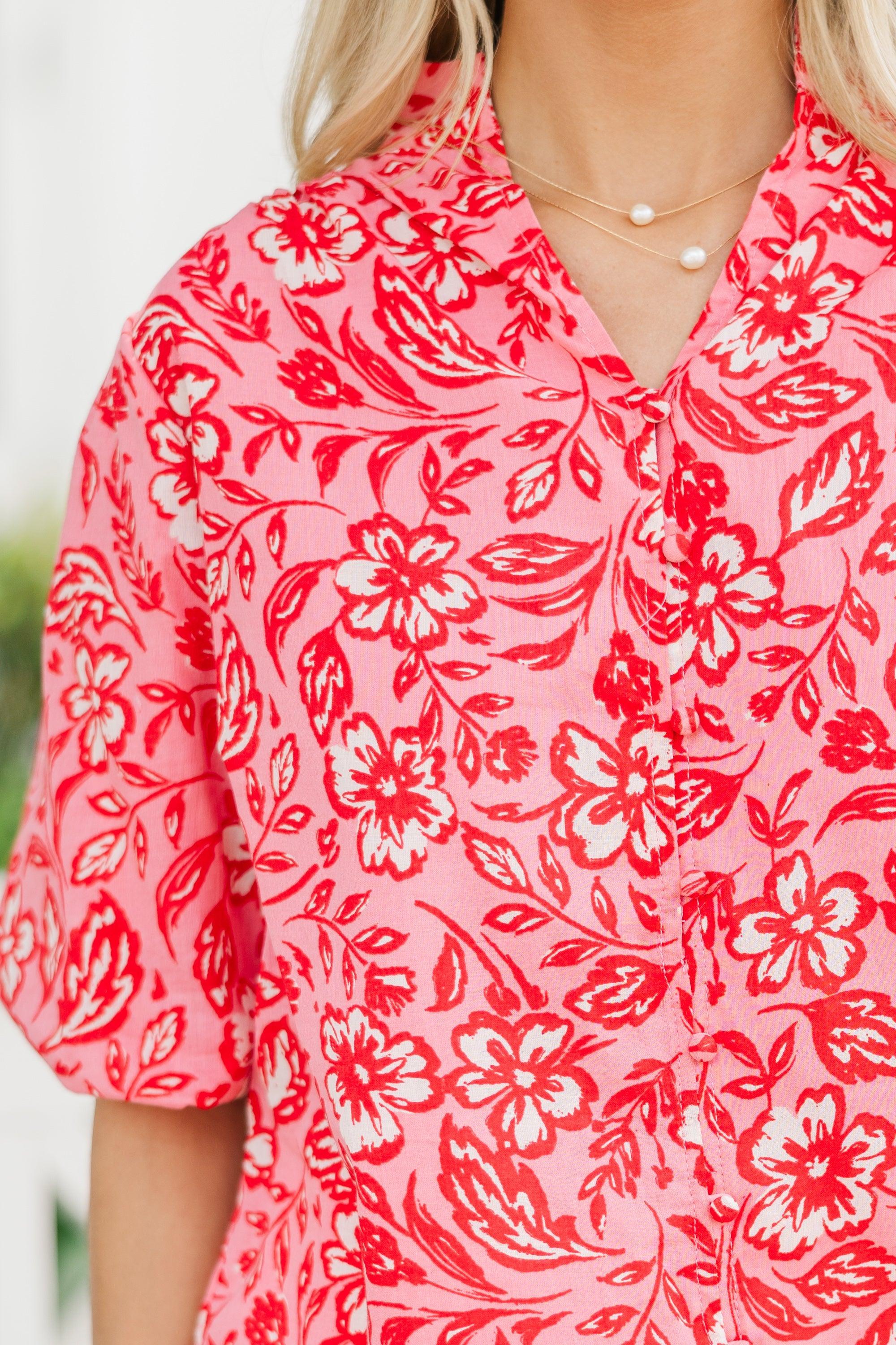 Fate: Take Notes Red Ditsy Floral Blouse Female Product Image