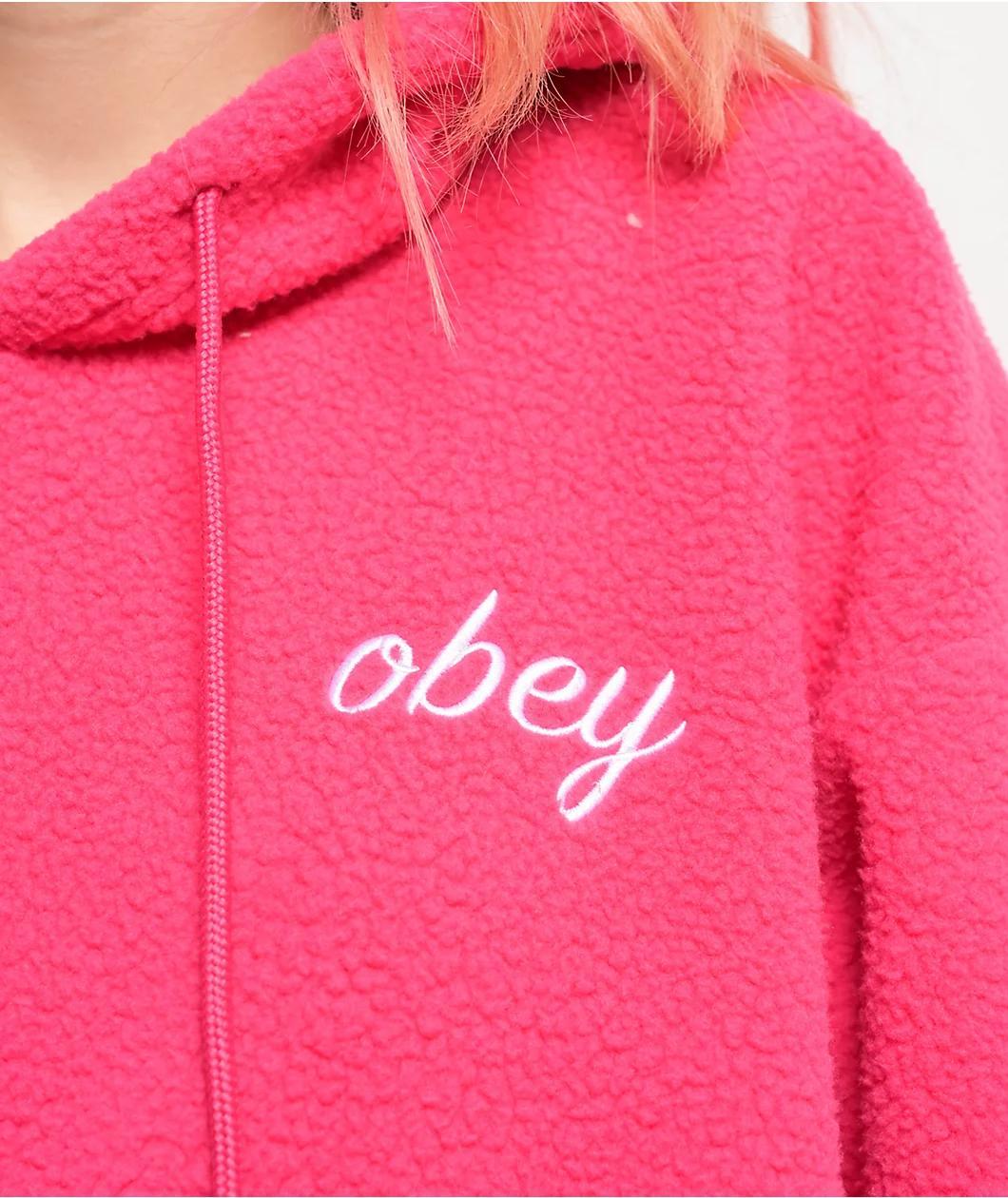 Obey Script Pink Sherpa Hoodie Product Image