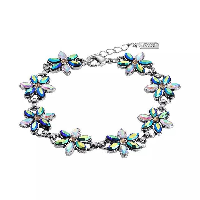 1928 Silver Tone Aurora Borealis Crystal Flower Bracelet, Womens, Multi Product Image