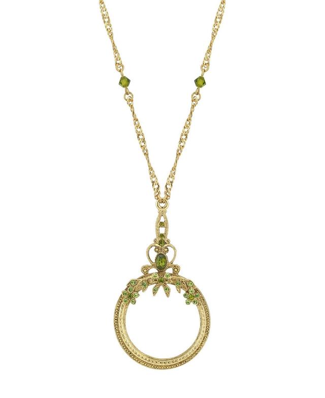 1928 Simulated Crystal & Bead Circle Pendant Necklace, Womens Green Product Image