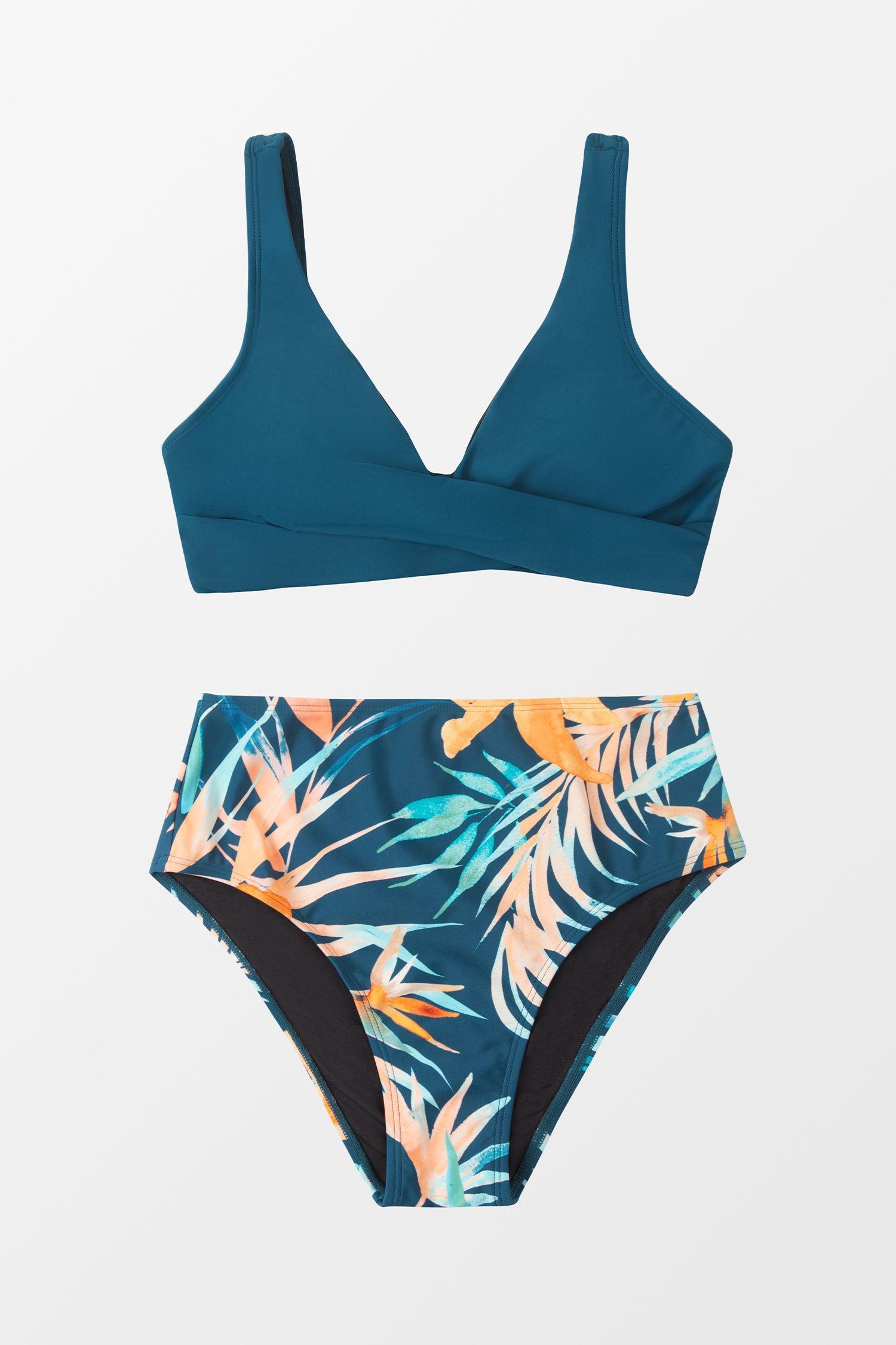 Wrap Bralette Top & Shoreline Tropical High Waist Bikini Set Product Image