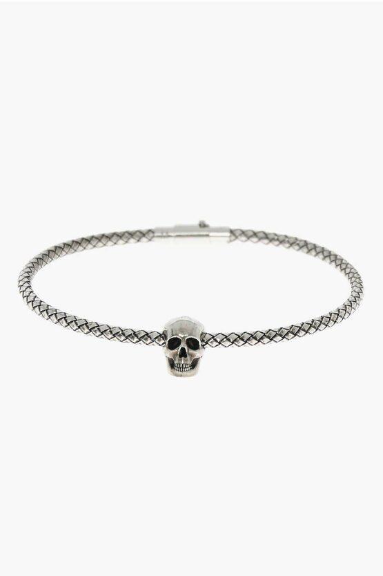 Metal Bracelet With Skull Charm In Metallic Product Image