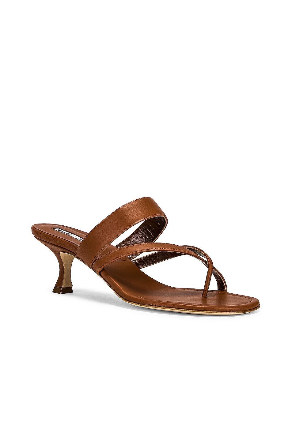 Manolo Blahnik Susa 50 Leather Sandal in Brown - Brown. Size 35.5 (also in 36.5, 38.5, 39, 39.5, 41). Product Image