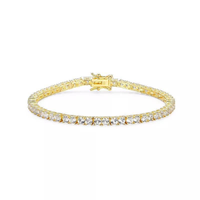 18k Gold over Silver Birthstone Tennis Bracelet, Womens Cr Wh Blue April Product Image