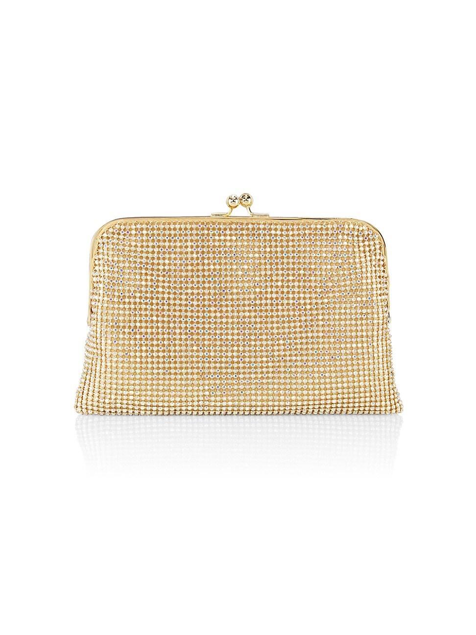 Womens Dimple Crystal Mesh Kiss-Lock Clutch Product Image