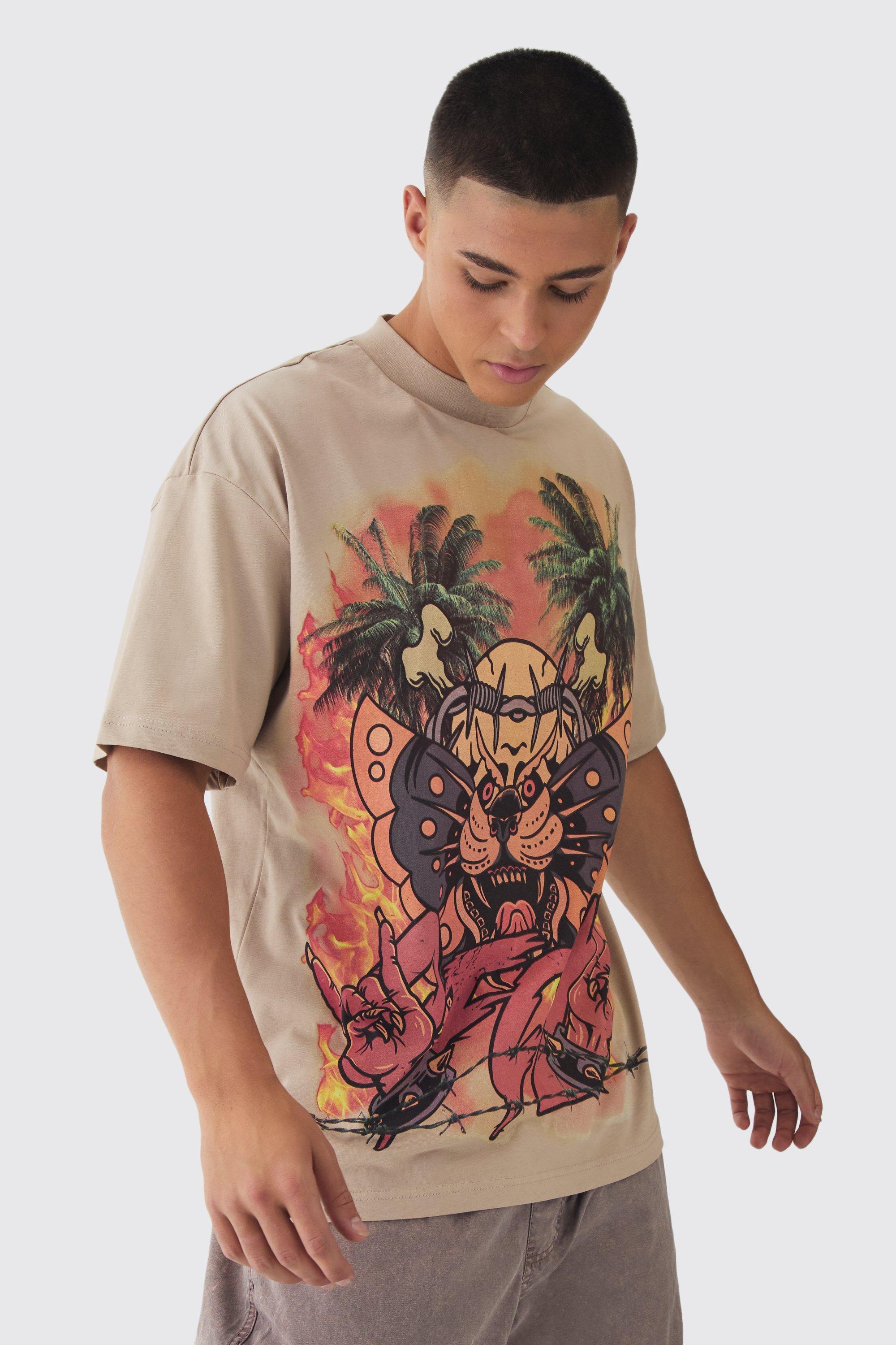 Oversized Large Scale OFCL Tattoo Graphic T-Shirt | boohooMAN USA Product Image