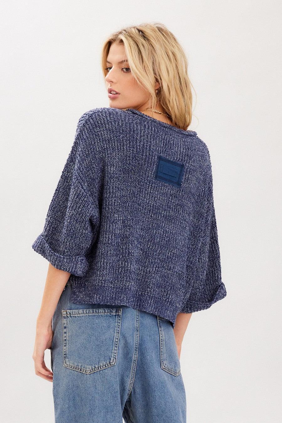 Cropped 3/4 Sleeve Patch Sweater Product Image