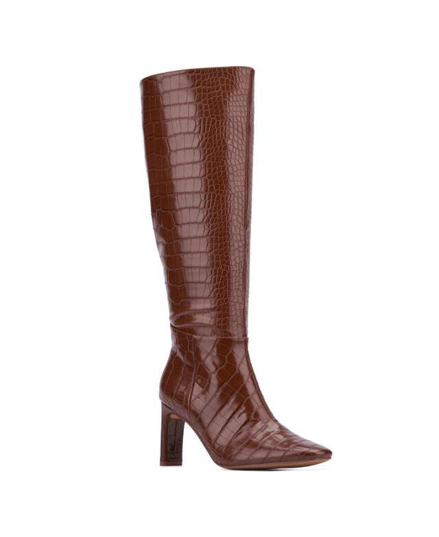 New York & Company Womens Isabelle Croc Embossed Knee-High Boots Dress Boots Product Image