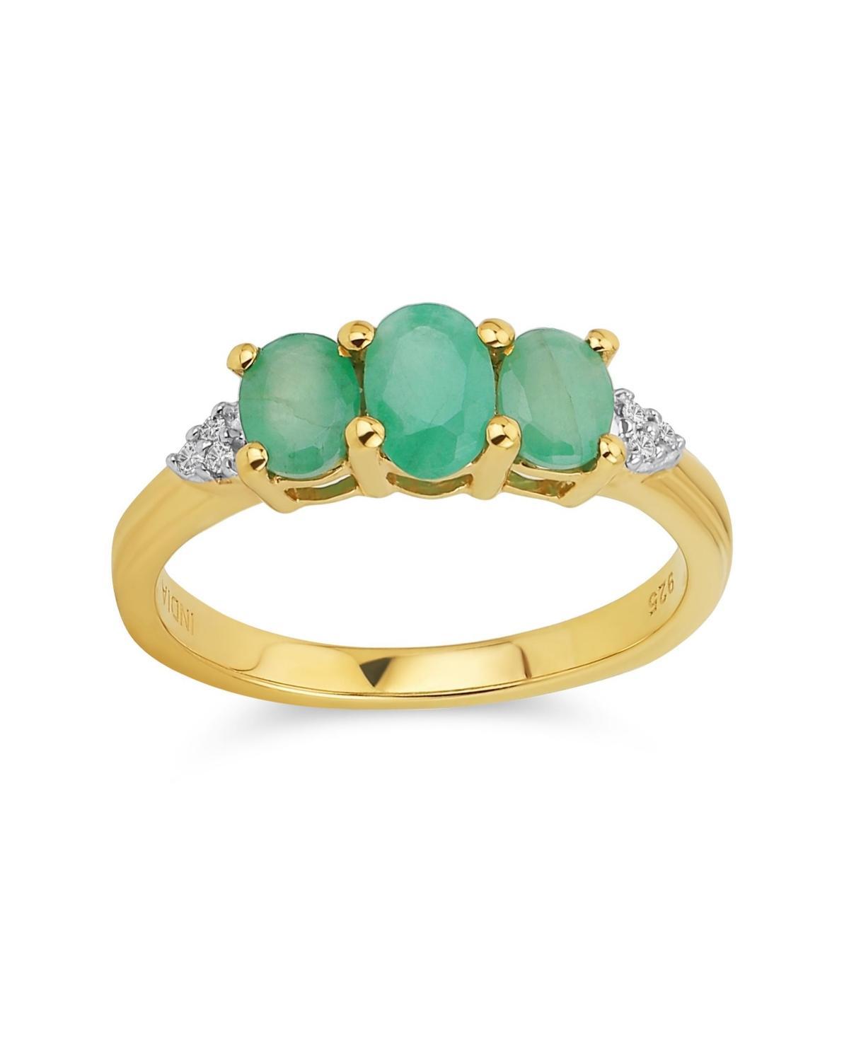 Bling Jewelry Past Present Future 3 Stone 2CTW Natural Green Emerald Trilogy Trinity Ring for Women Yellow 14K Gold Plated .925 Sterling Silver May Bi Product Image