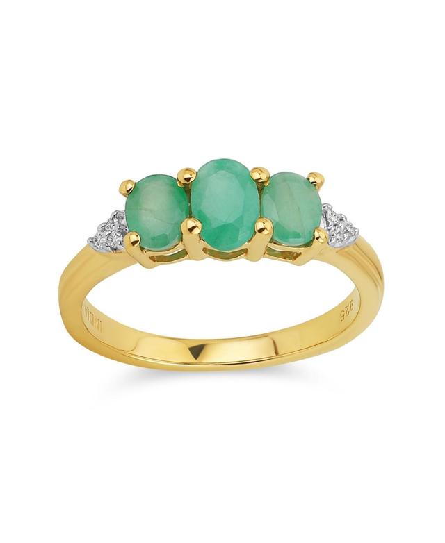 Bling Jewelry Past Present Future 3 Stone 2CTW Natural Green Emerald Trilogy Trinity Ring for Women Yellow 14K Gold Plated .925 Sterling Silver May Bi Product Image