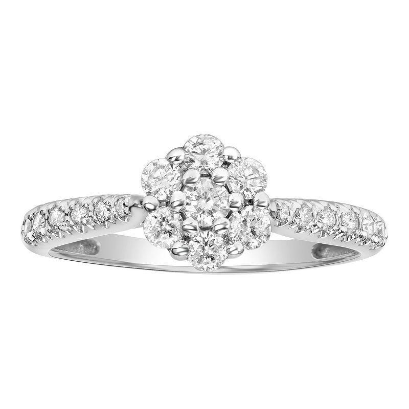 Love Always 10k White Gold 1/2 Carat T.W. Diamond Cluster Engagement Ring, Womens Silver Product Image