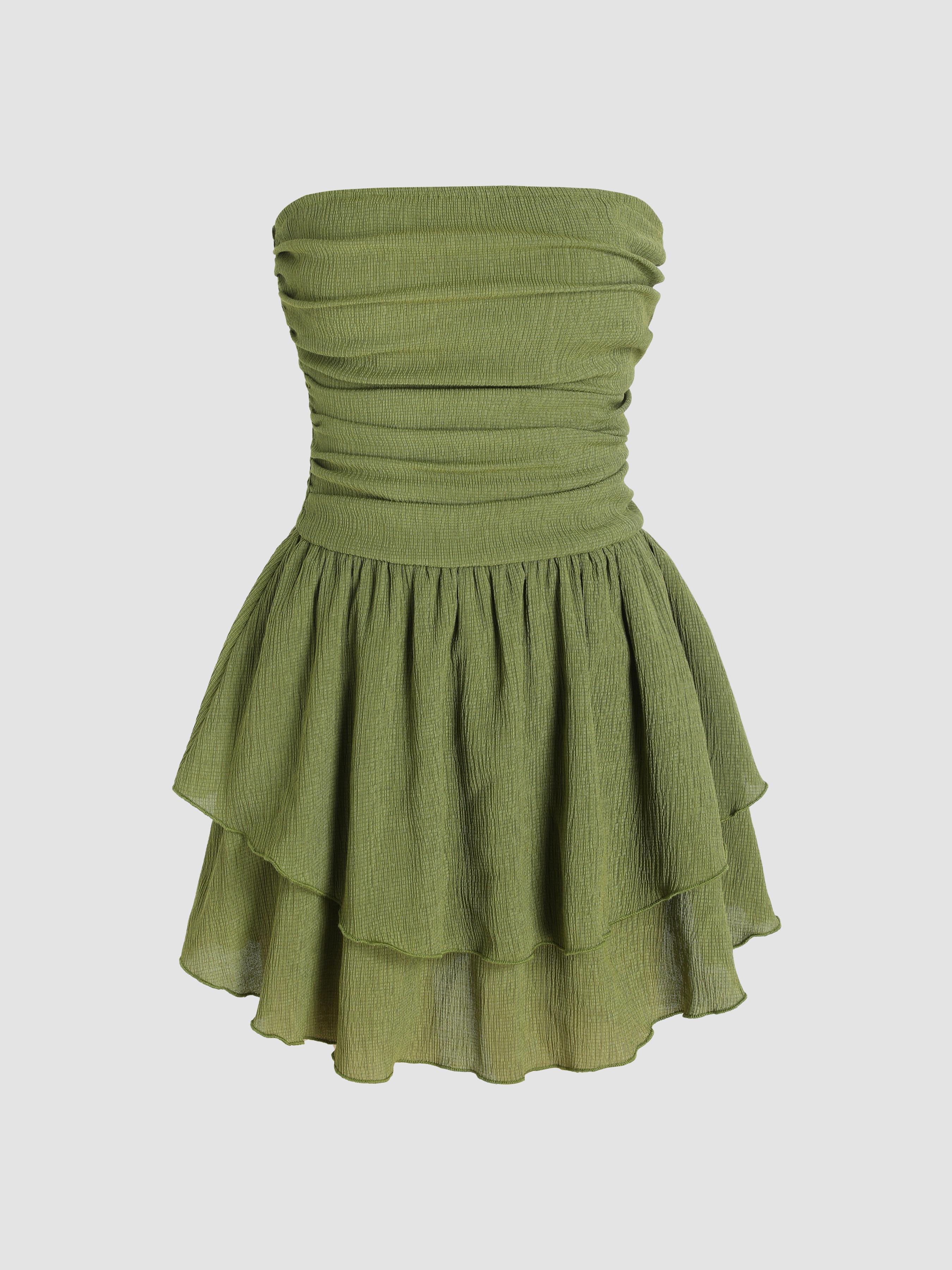 Tube Ruched Ruffle Mini Dress Product Image