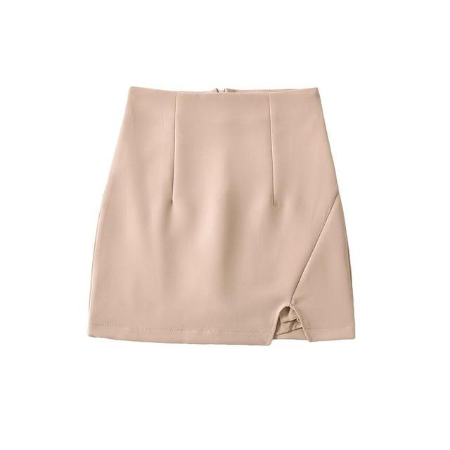 High Rise Plain Slit Panel Mini A-Line Skirt Product Image