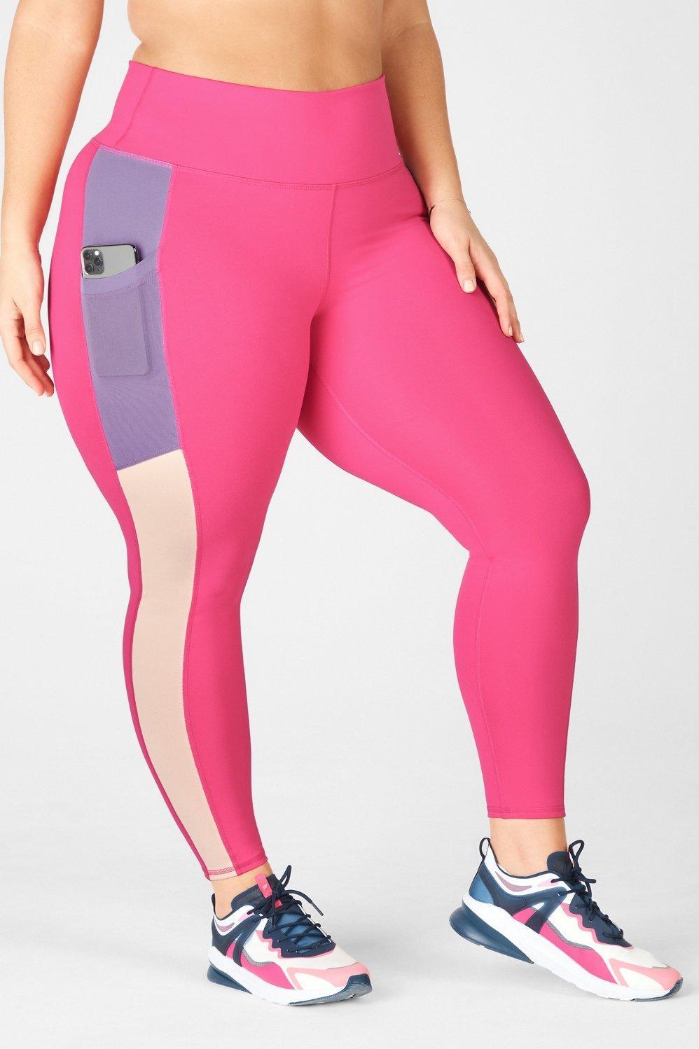 Fabletics On-the-Go High-Waisted Legging Womens Plush Pink/Violetta/Tapioca plus Size 4X Product Image