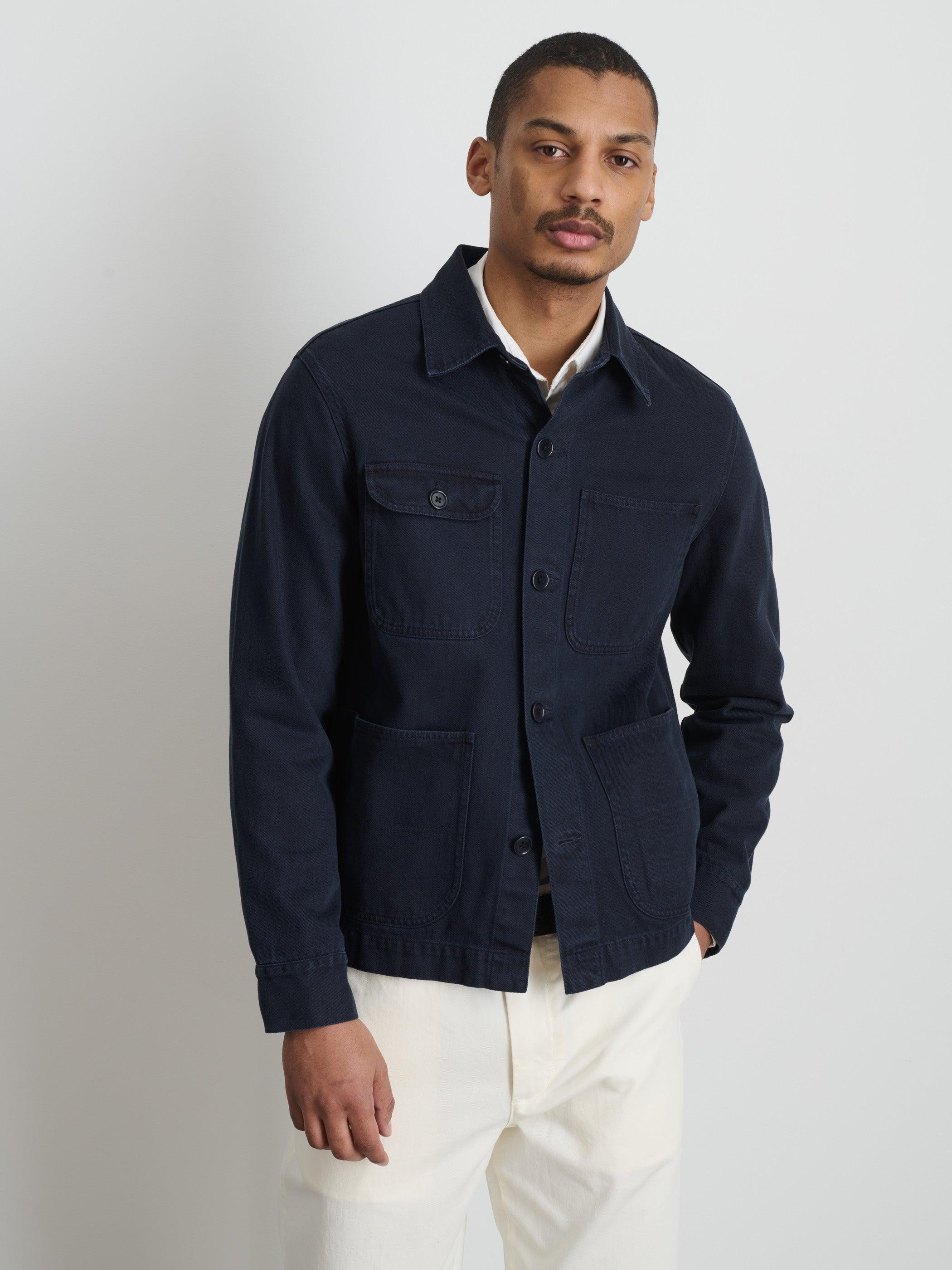 Garment Dyed Work Jacket in Recycled Denim Male Product Image