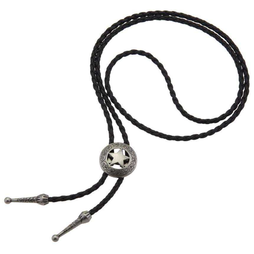 Faux Leather Woven Lariat Necklace Product Image