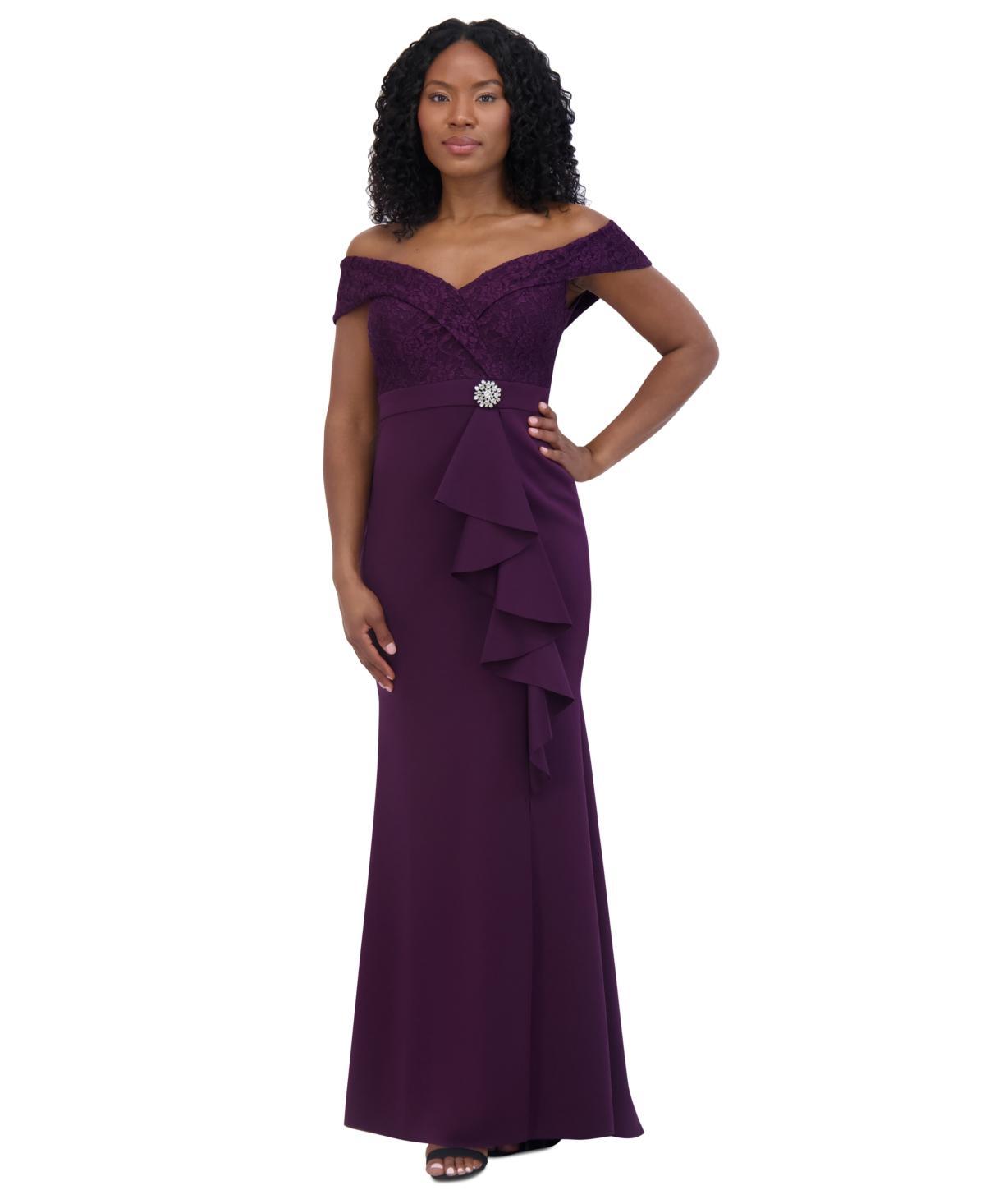 Jessica Howard Womens Off-The-Shoulder Ruffle-Front Gown Product Image