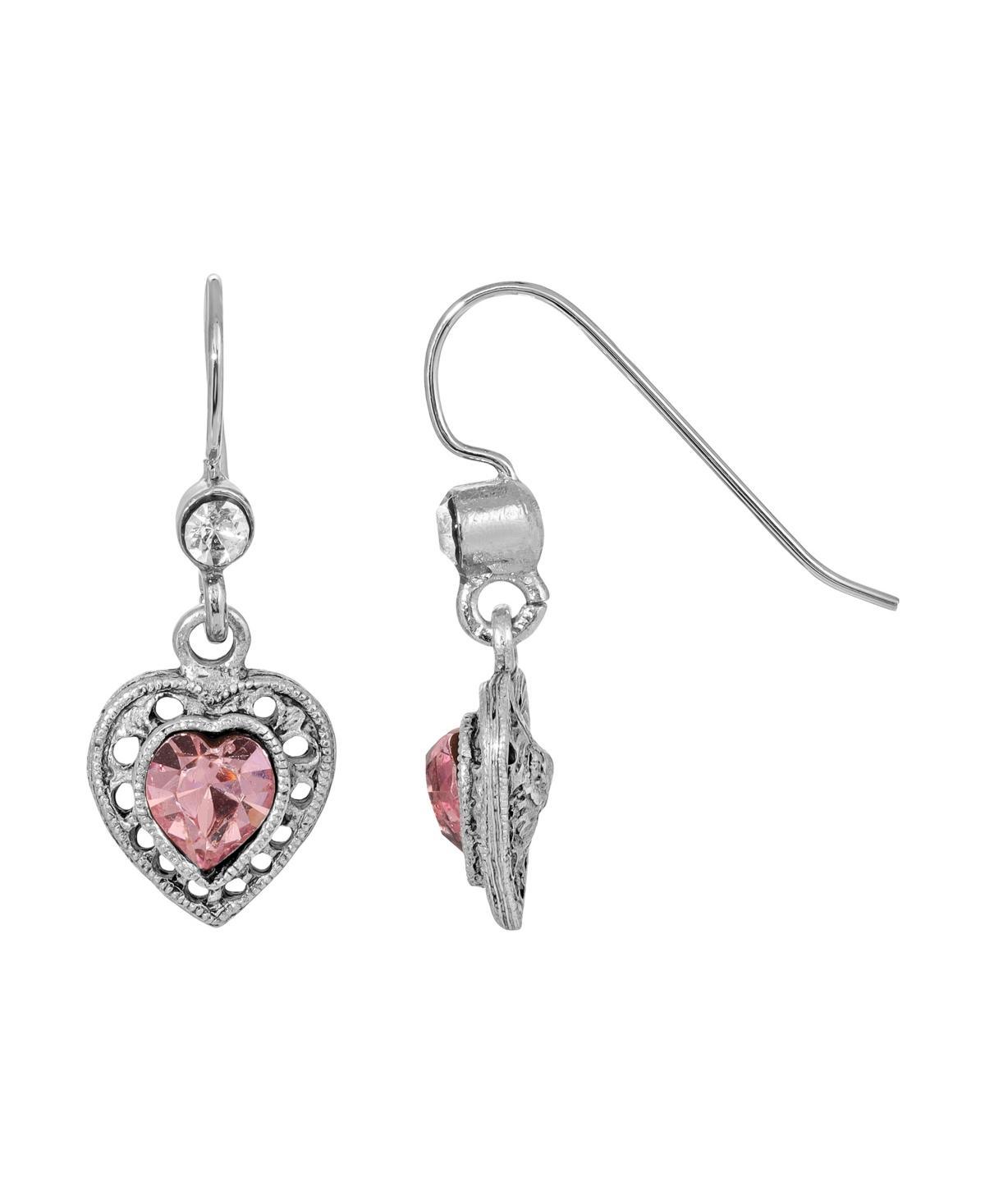 1928 Silver Tone Heart Drop Earrings, Womens, White Product Image