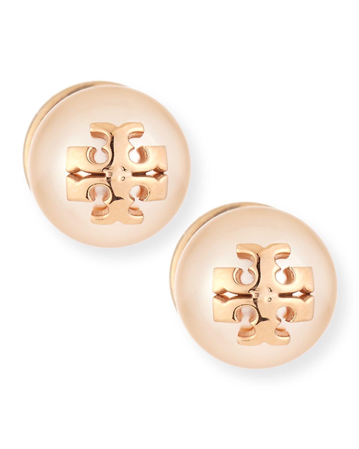 Tory Burch Swarovski Crystal Pearl Logo Stud Earrings Product Image