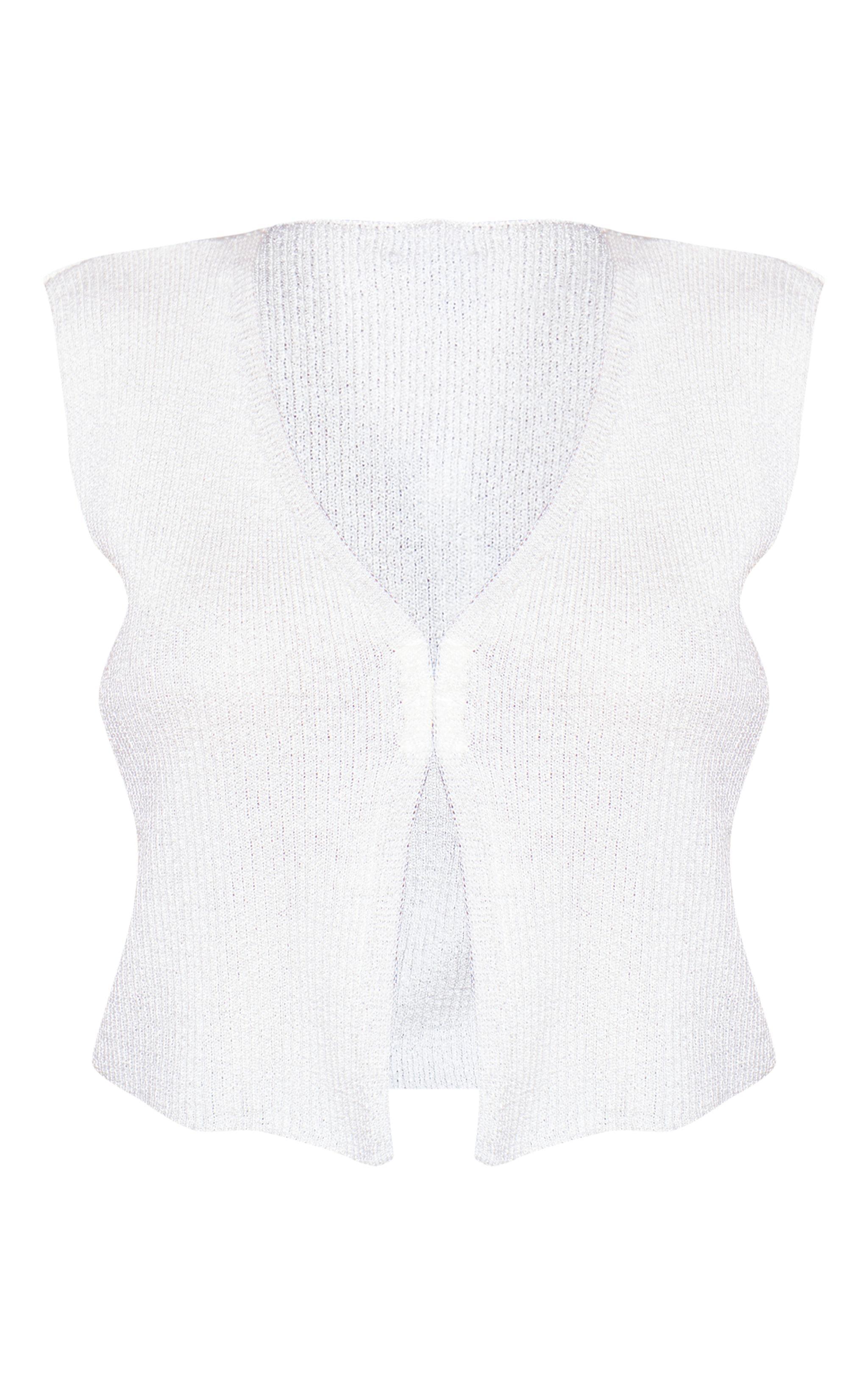 Cream Filigree Knit Hook And Eye Vest Product Image